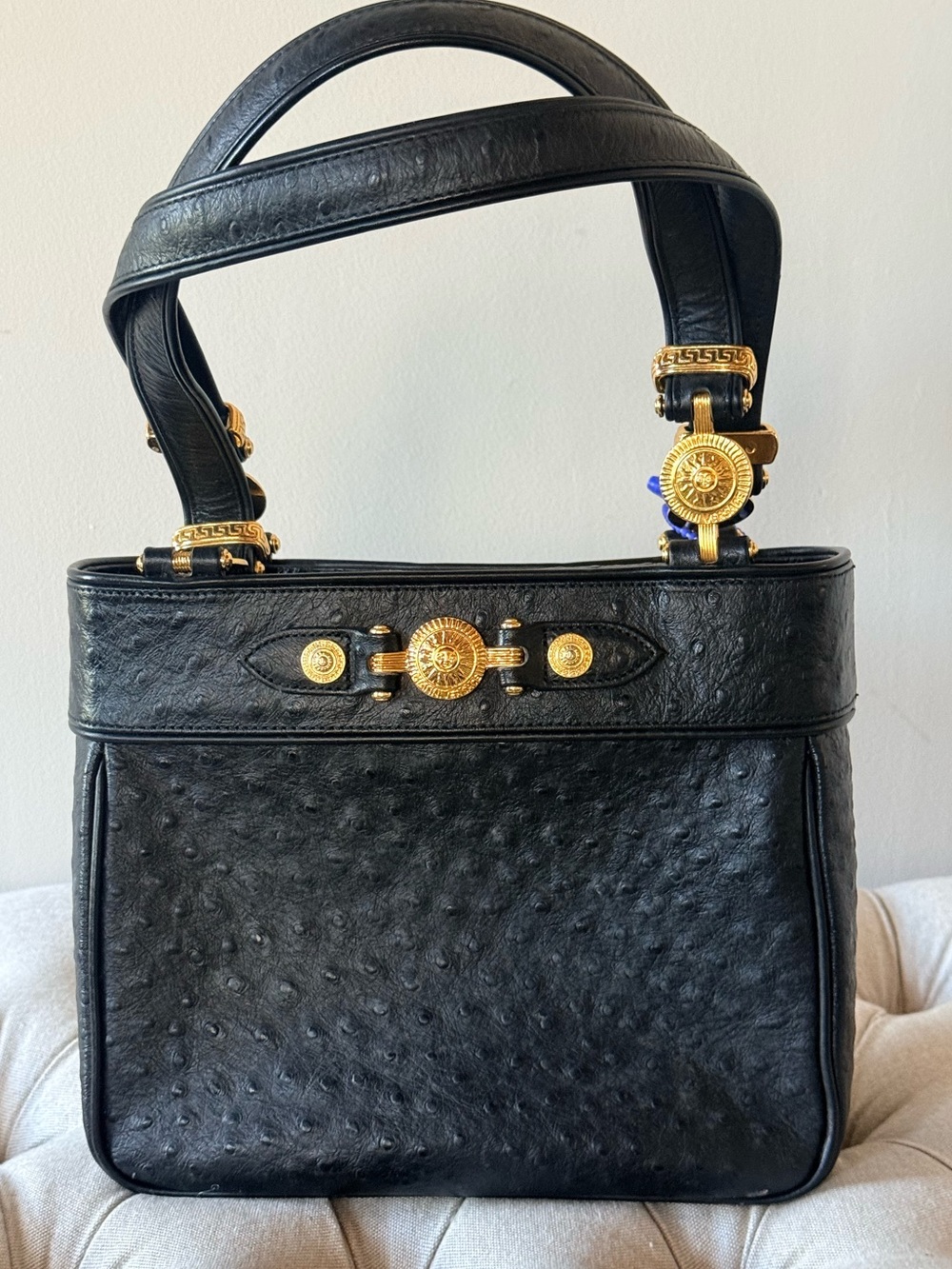 Gianni Versace Vintage 90s Sunburst Ostrich Leather Shoulder Bag - MINT!
